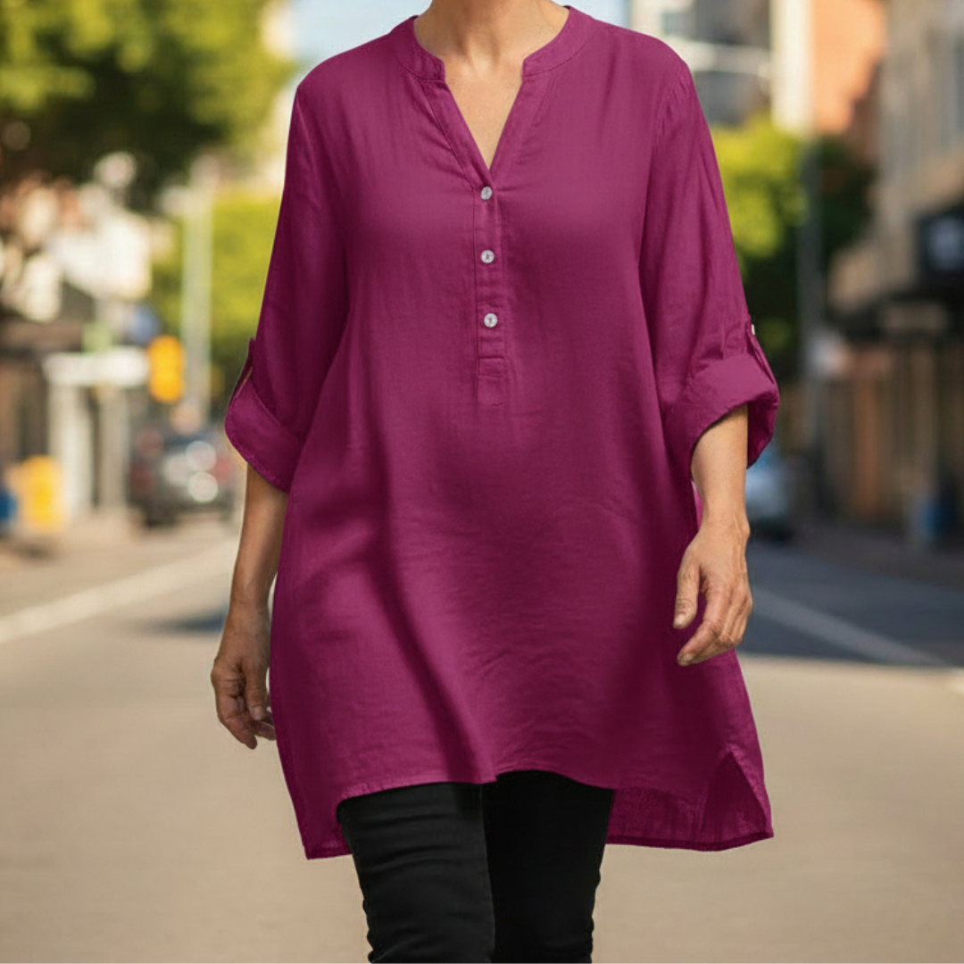 Michelle® - Comfortable Linen Blouse with V-neck