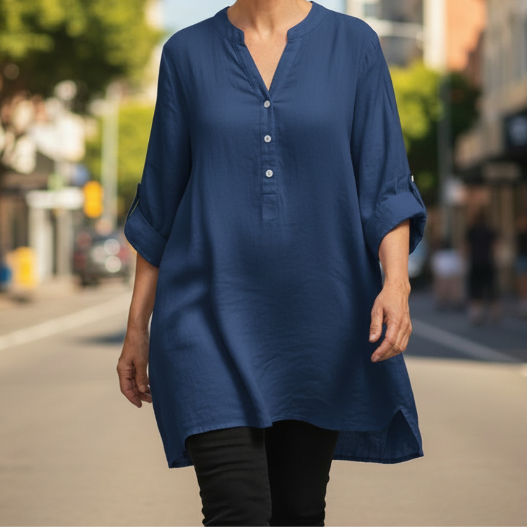 Michelle® - Comfortable Linen Blouse with V-neck