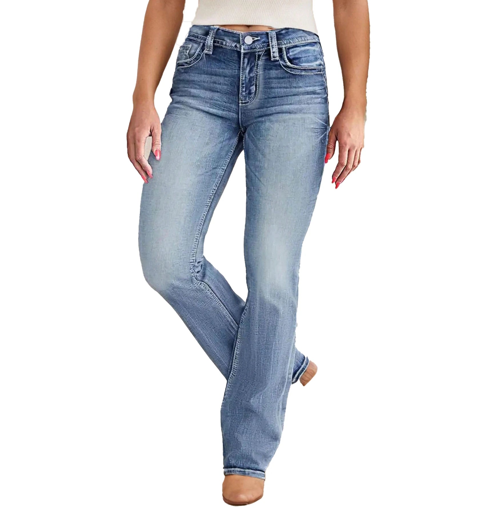 Lucia - Casual Button Pocket Jeans