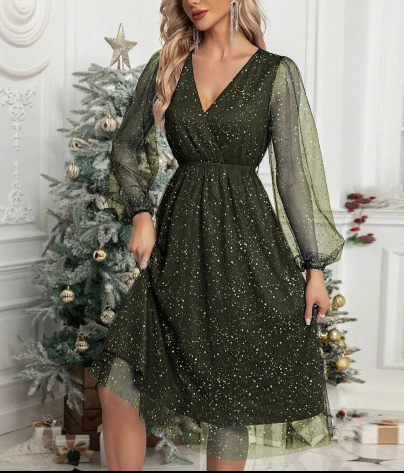 Stella™ | Sparkling Mesh-Sleeve Evening Dress