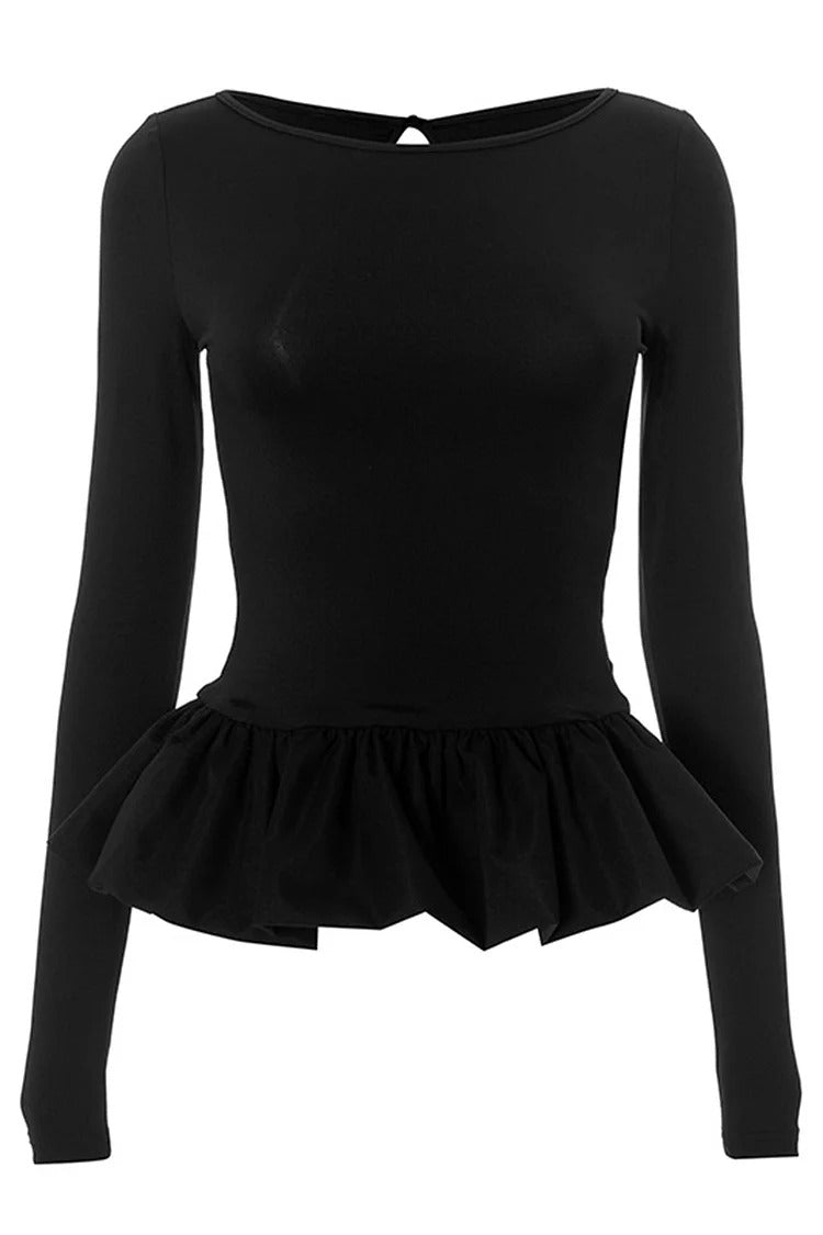 Black Ruffled Slim Fit Top - Ava