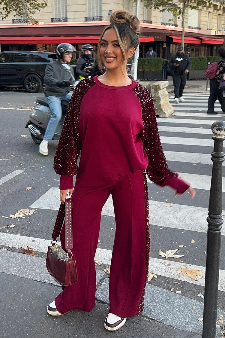 Red Sequin Long Sleeve Set - Bella