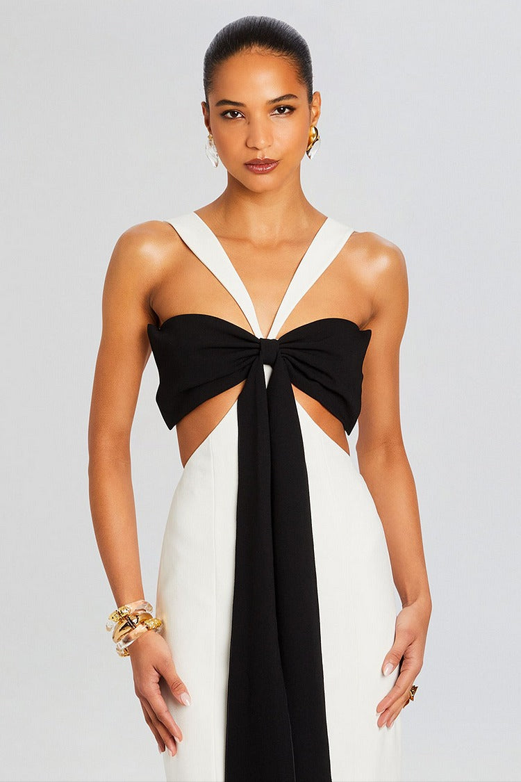 Black Colorblock Cutout Backless Maxi Dress - Mia