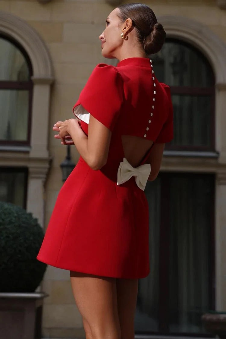 Red Mock Neck Cutout Mini - Mia