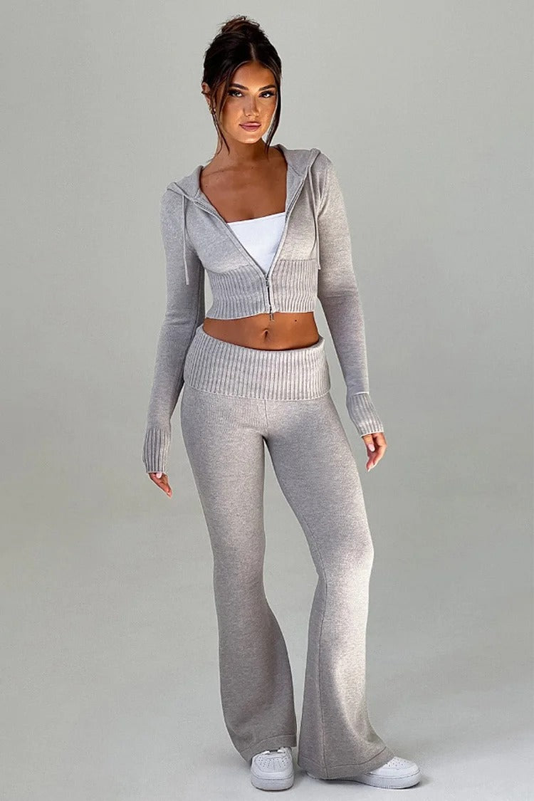 Pink Hooded Knit Crop Set - Ava