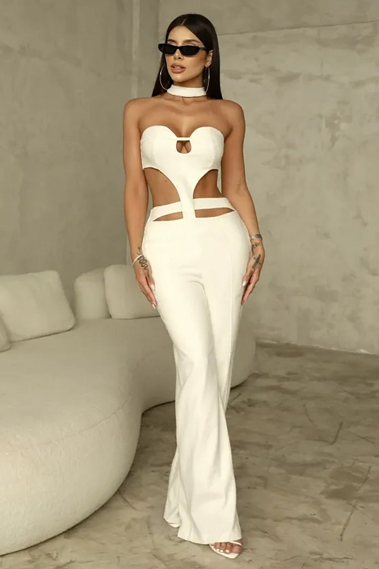 Ivory Halter Cutout Jumpsuit - Zoe