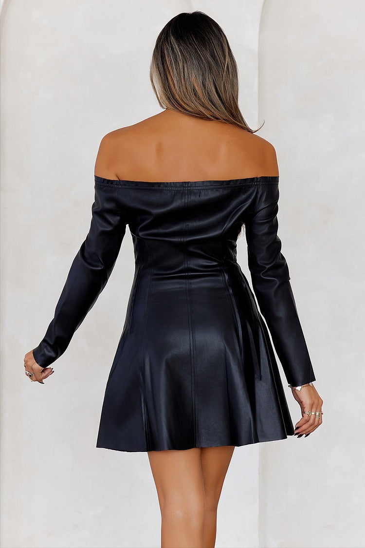 Noir Luxe Off-Shoulder Leather Mini Dress - Selene