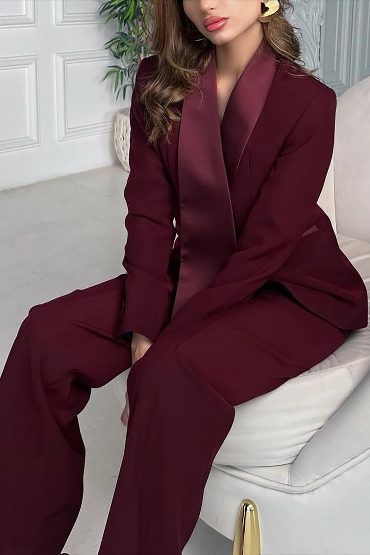 Burgundy Asymmetric Collar Blazer - Celeste