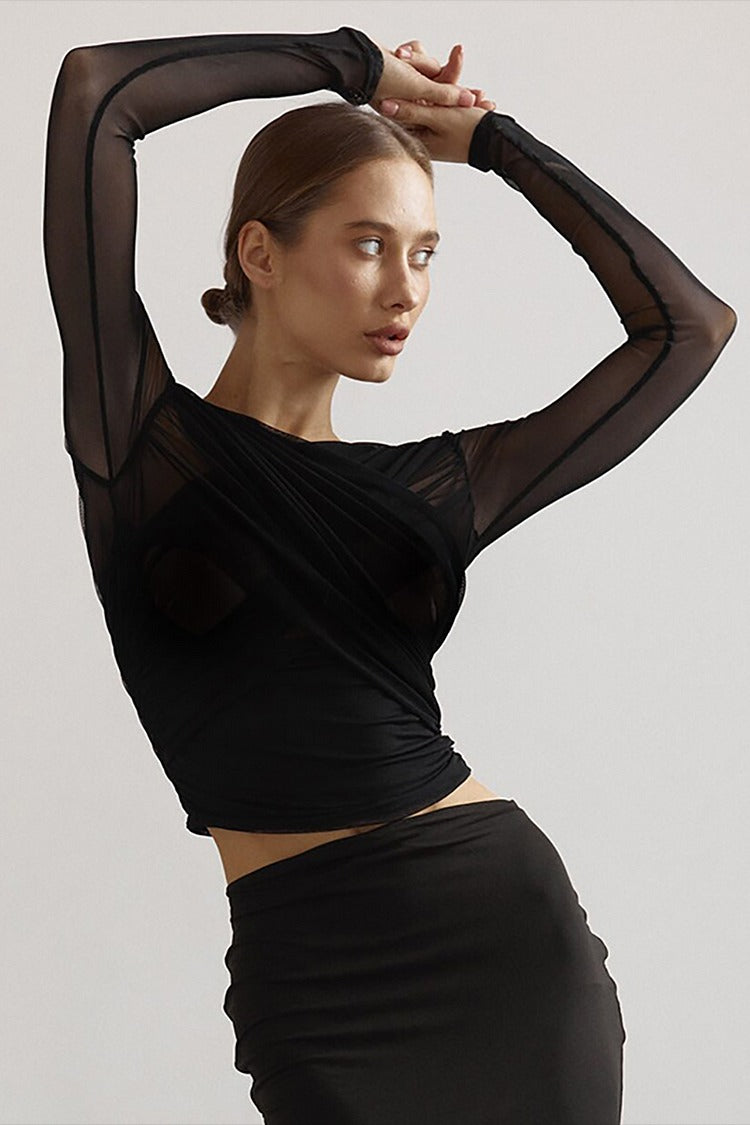 Burgundy Ruched Crossover Slim Fit Crop Top - Ava