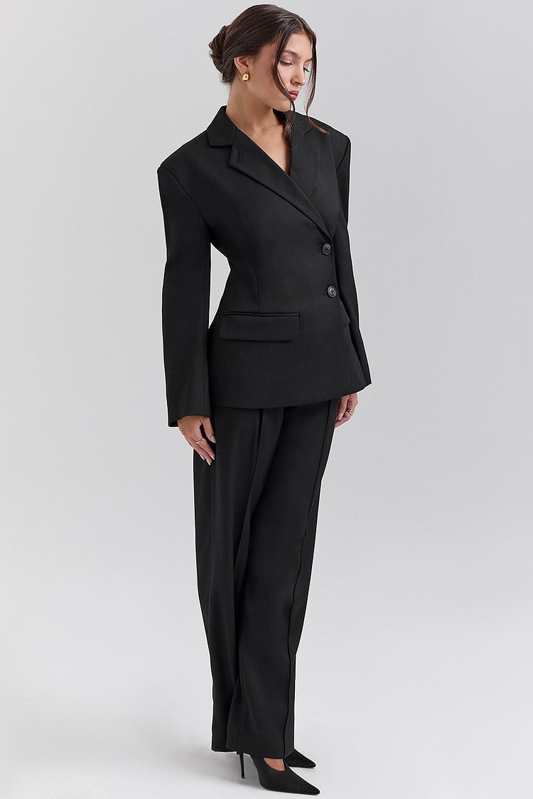 Black Cinched Waist Blazer Set - Olivia