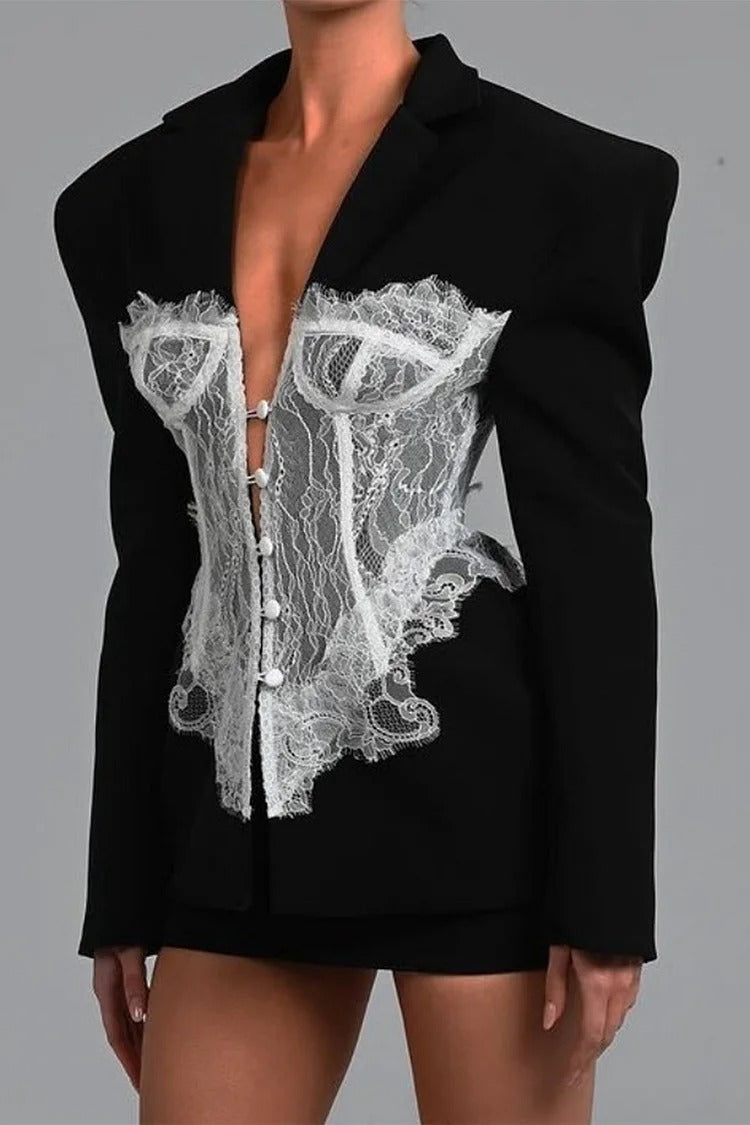 Black Lace Corset Blazer Dress - Olivia
