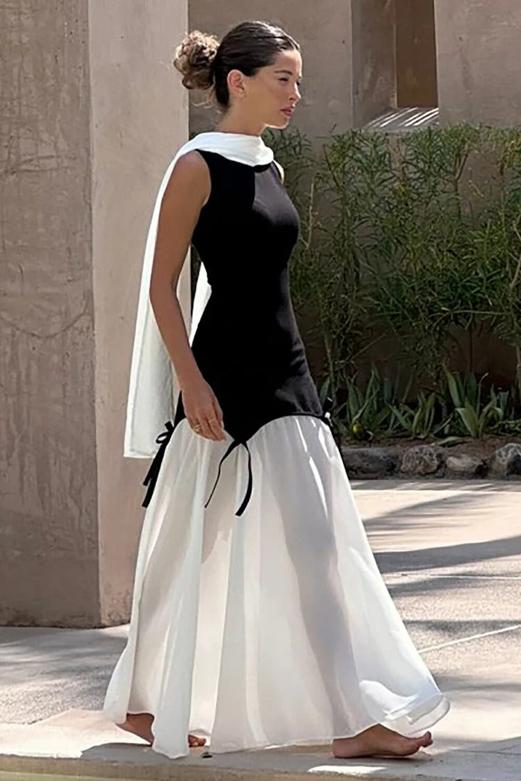 Black Colorblock Cinch Waist Maxi Dress - Ava