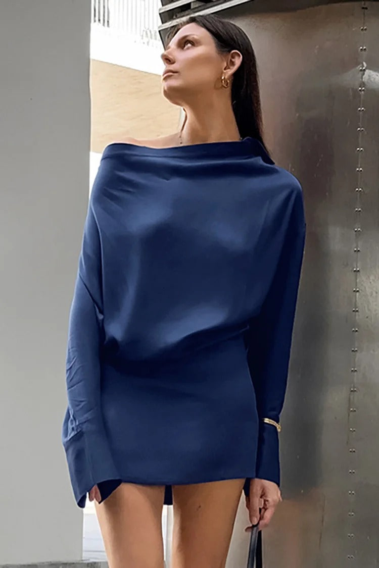 Navy Blue Cowl Neck Mini Dress - Ava
