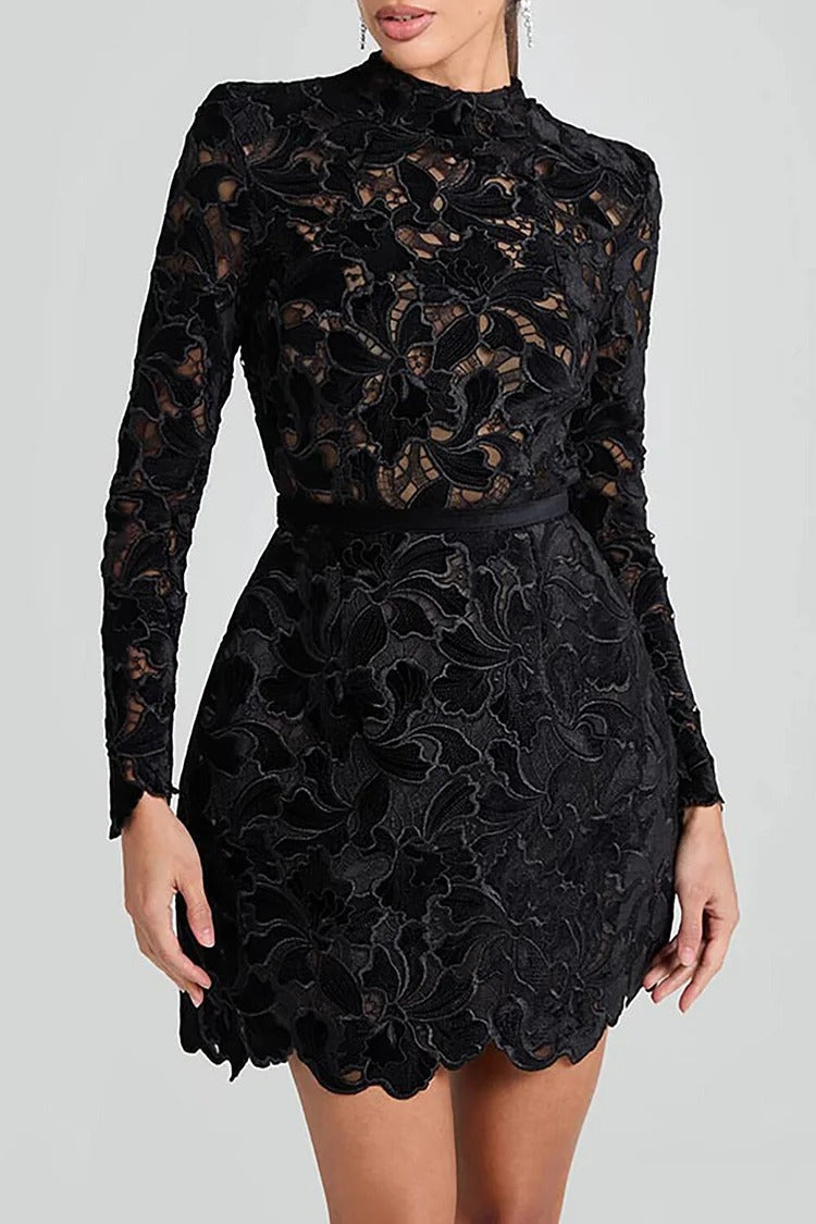 Red Floral Jacquard Mock Neck Mini - Sophia