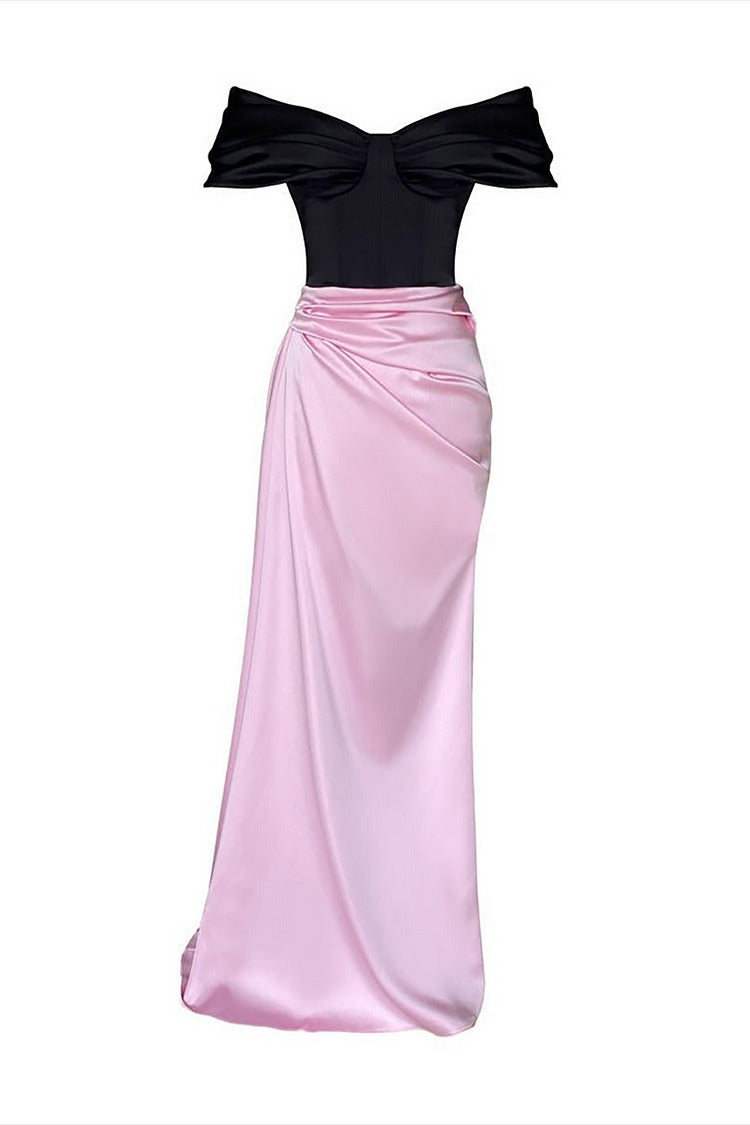 Pink Off-Shoulder Ruched Bow Gown - Lily