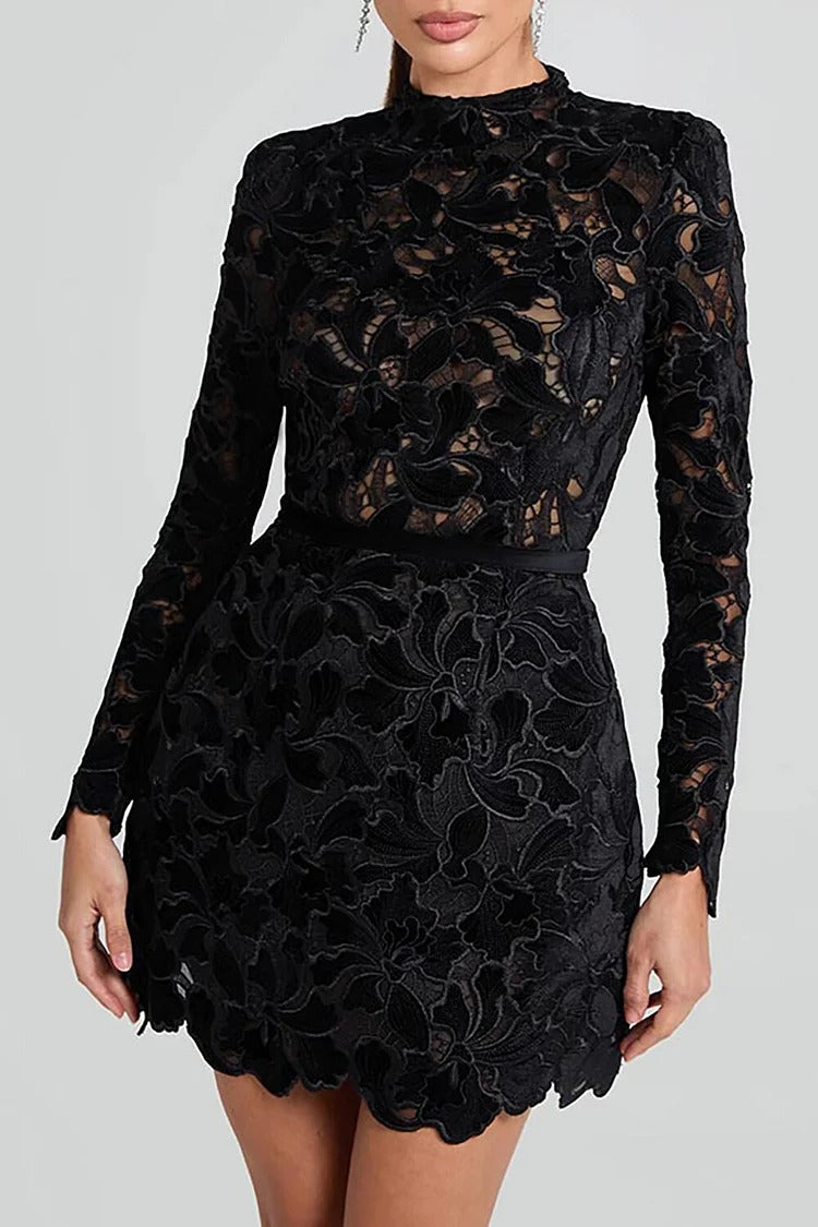 Red Floral Jacquard Mock Neck Mini - Sophia