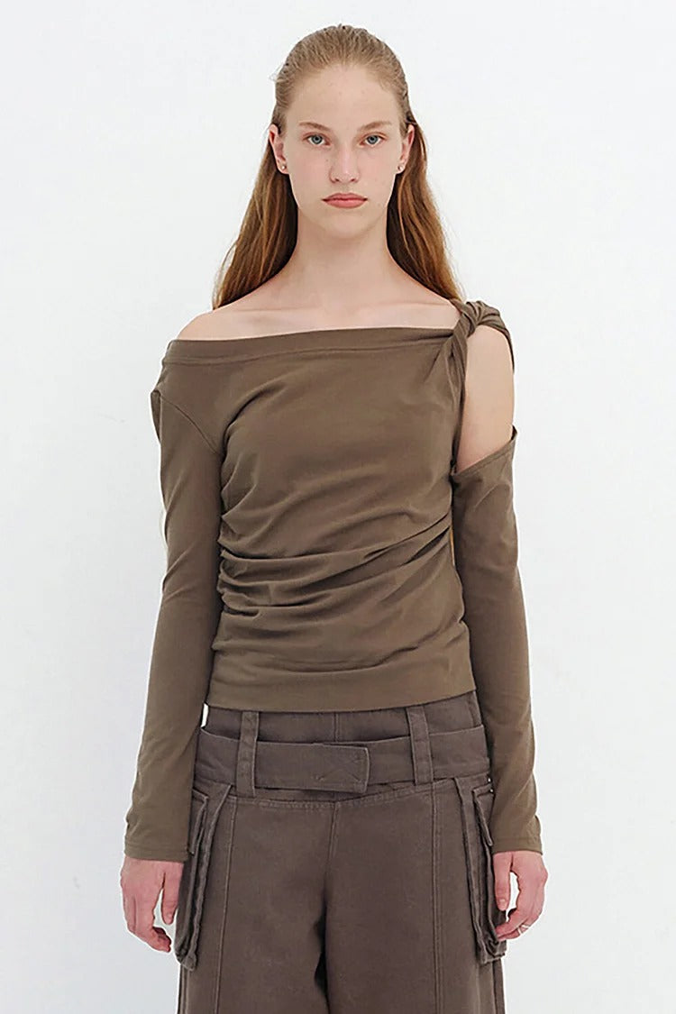 Brown Twisted Cold-Shoulder Top - Mila