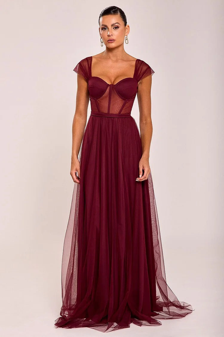 Burgundy Corset Tulle Maxi - Vivienne