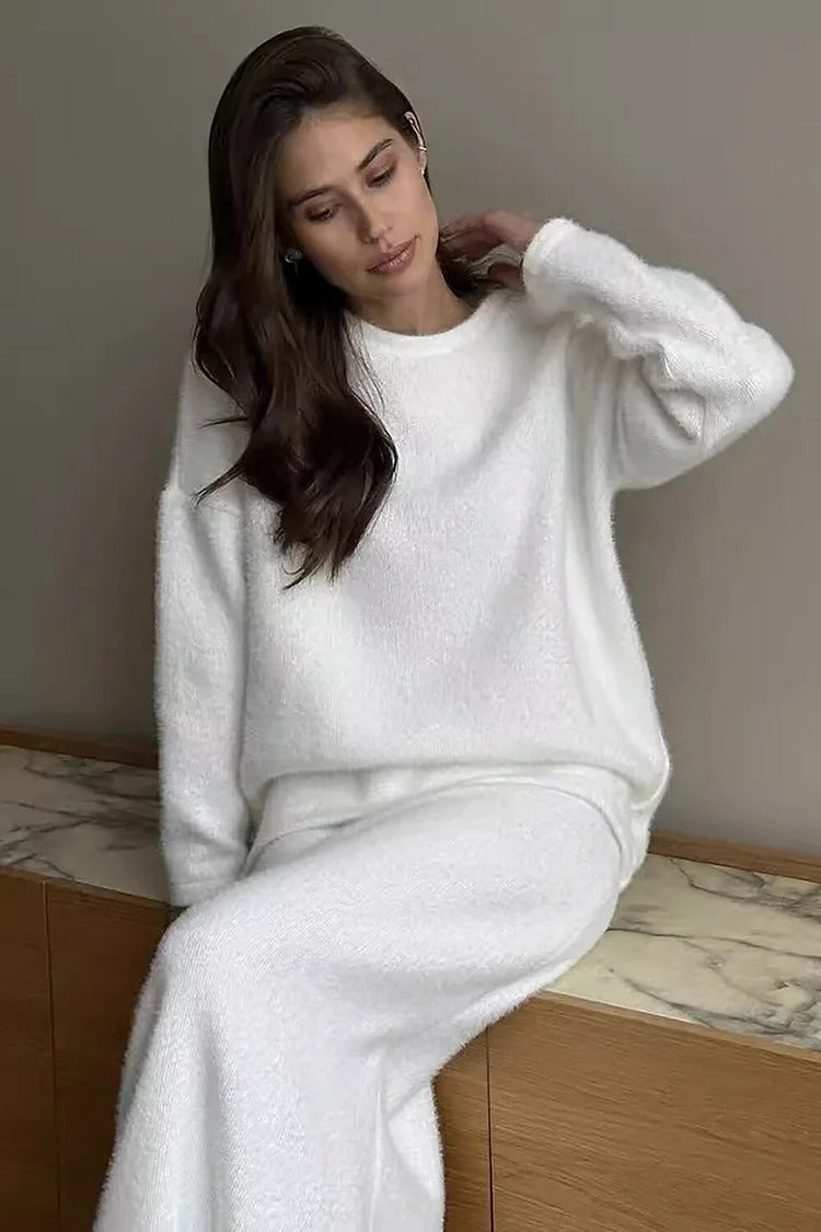Khaki Knit Fishtail Skirt Sweater Set - Olivia