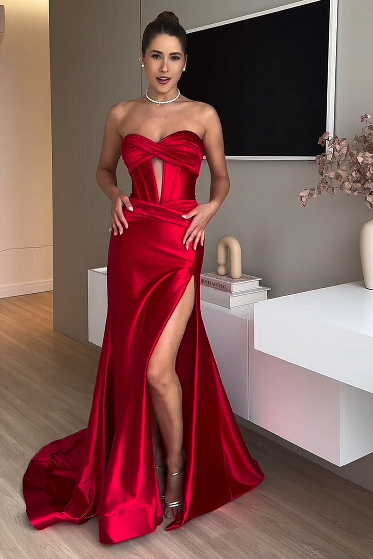 Red Strapless Fishtail Gown - Bella