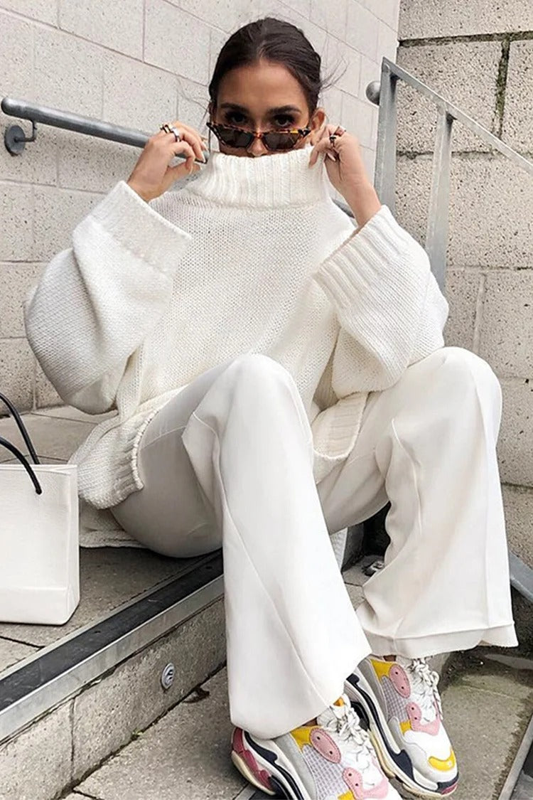 White High Neck Knit Sweater - Olivia