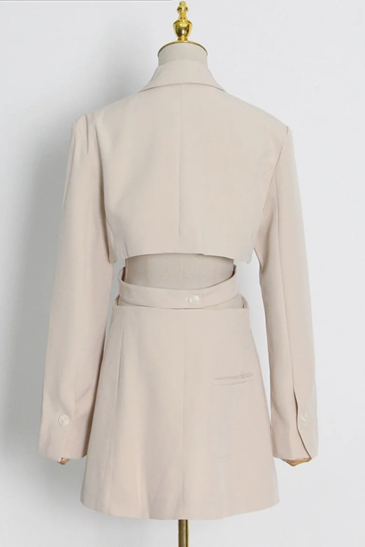 Beige Lapel Collar Hollow Out Blazer - Sophie