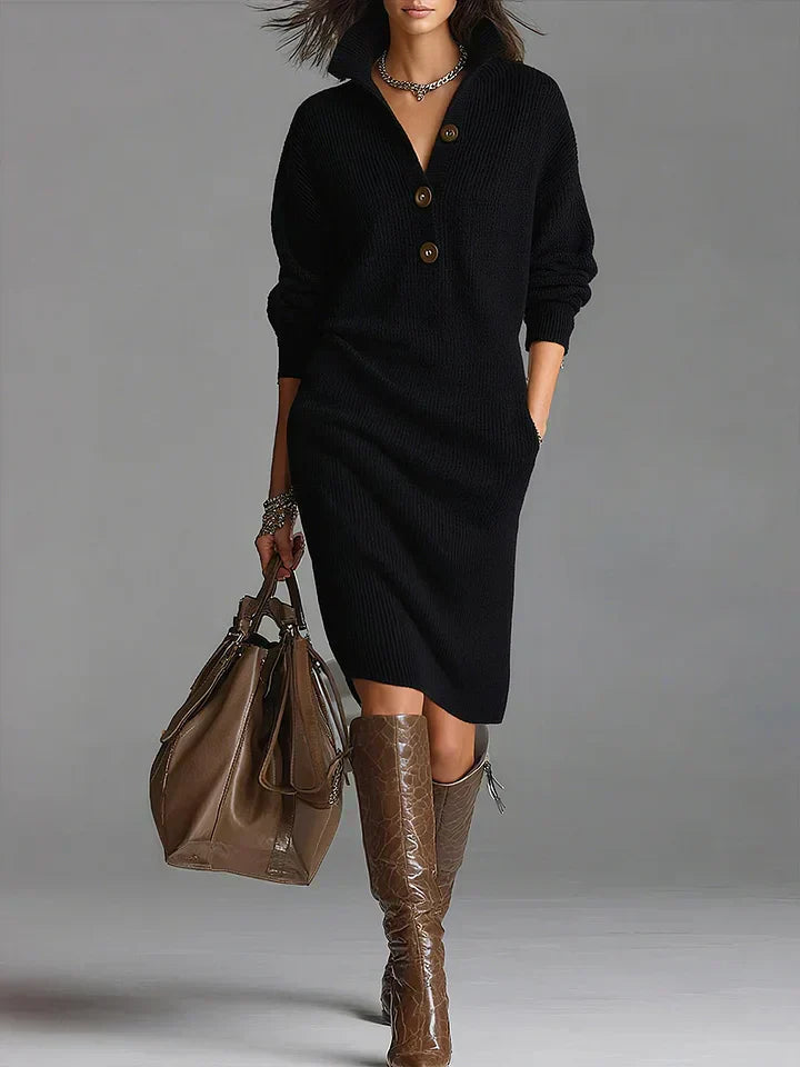 Lena™ | Elegant Ribbed Sweater Dress