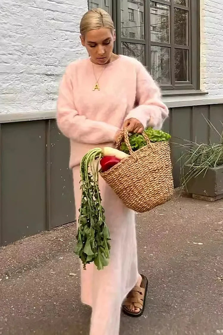 Khaki Knit Fishtail Skirt Sweater Set - Olivia