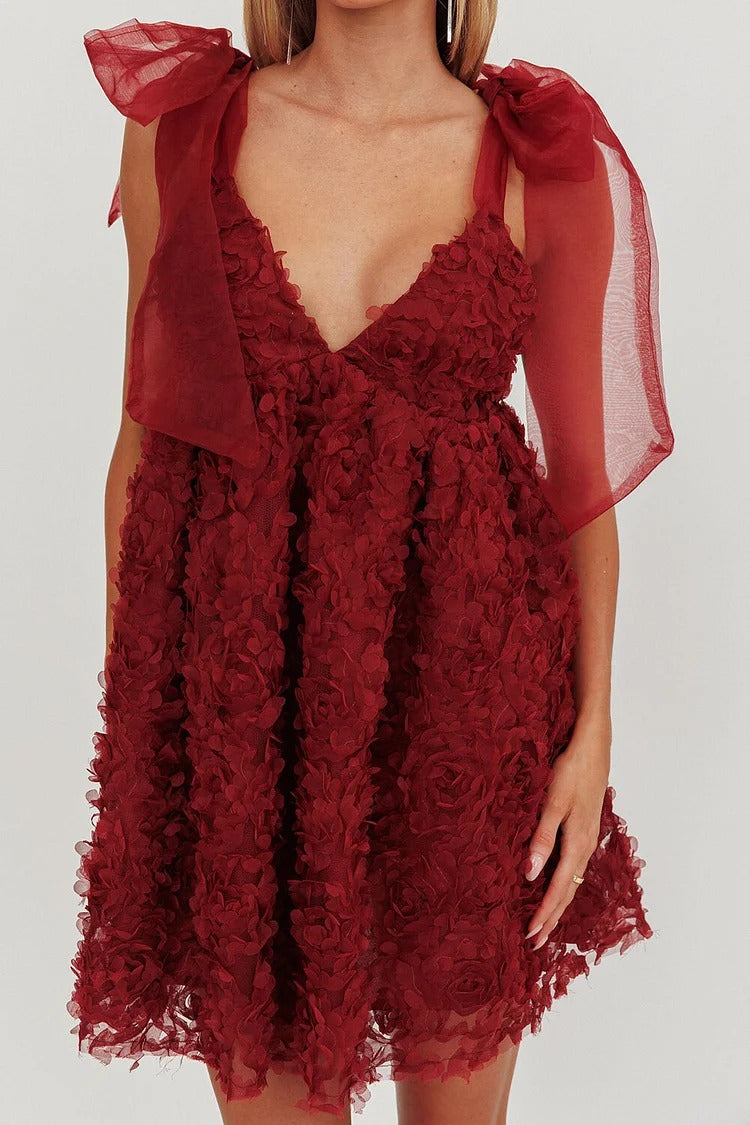 Red Floral A-Line Mini Dress - Lily