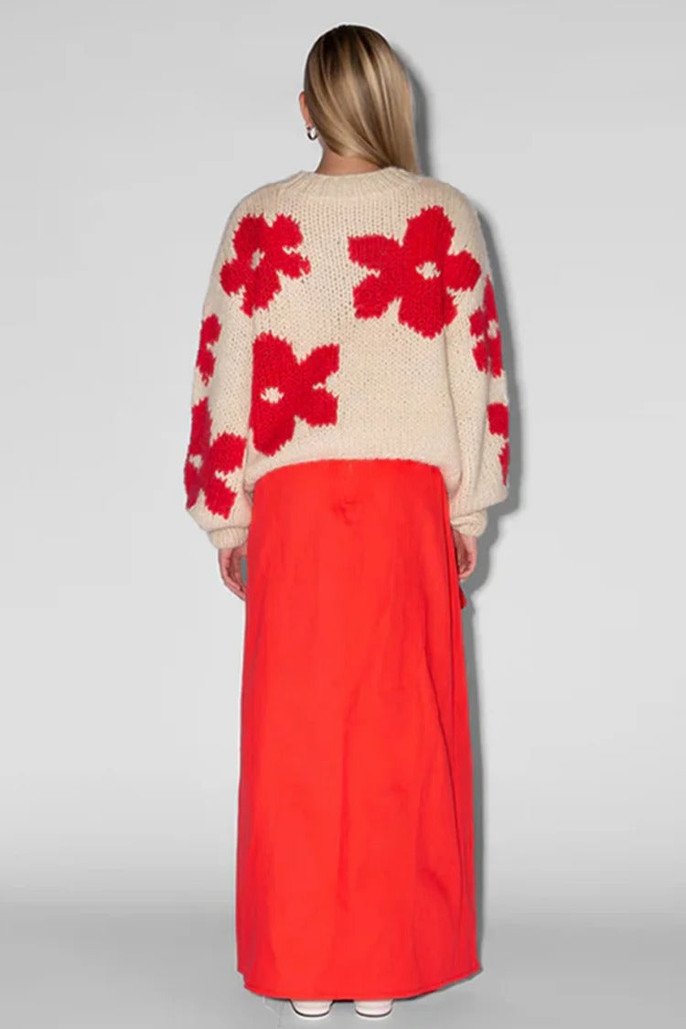 Beige Floral Knit Sweater - Clara