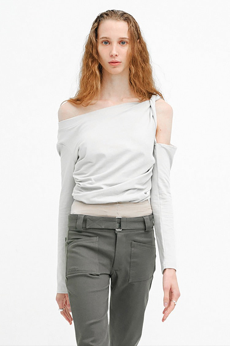Brown Twisted Cold-Shoulder Top - Mila