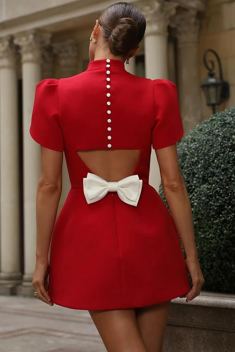 Red Mock Neck Cutout Mini - Mia