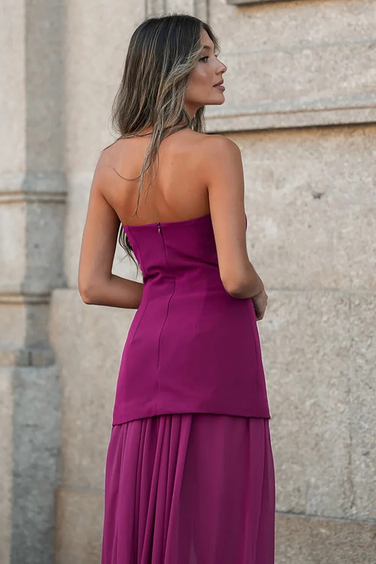 Lavender Bloom 3D Floral Strapless Maxi Dress Set - Amara